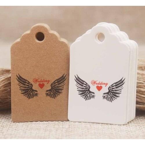 5*3cm DIY Happy valentines day gift label tag Angel wing Wedding PaperTags cookies/candy faovrs decoration tag100pc with 100rope