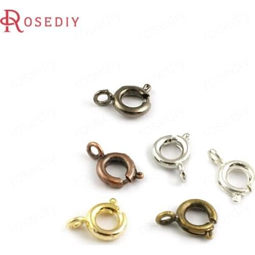 F711)100 pieces 6mm Brass Round Rings Spring Clasps Connect Charms Necklaces + Bracelets Clasps Accessories Findings Wholesale