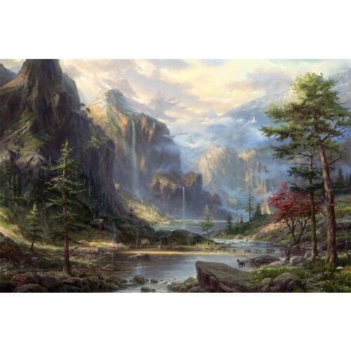 JOHNSON Country Wilderness Mountain Tree River Waterfall Clouds photo backdrop High quality Computer print scenic background