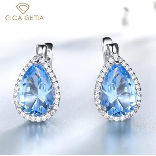 GICA GEMA Lady Gemstone Earrings Created Emerald Topaz Zircon Real 925 Sterling Silver Ear Stud Fashion Engagement Fine Jewelry