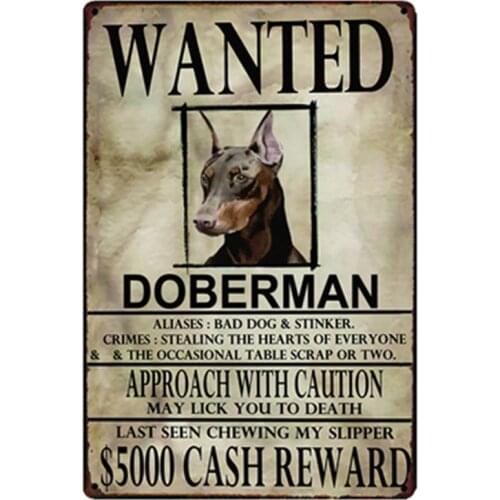 [ Kelly66 ] Doberman Dogs Wanied Metal Sign Tin Poster Home Decor Bar Wall Art Painting 20*30 CM Size y-2093