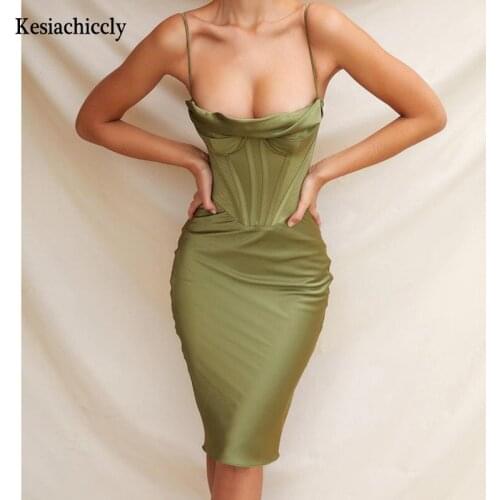 Kesiachiccly Stretch Satin Dress Women Crossed Backless Sexy Party Dress Sweetheart Neck Bodycon Summer Dresses Vestidos 2021
