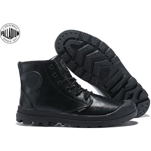 PALLADIUM Classic All Black Mens Leather High Upper Army Boots For Female Slip-Resistant Bottom Casual Military Shoes 36-45