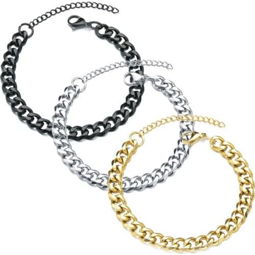 3/5/7mm Width Classic Stainless Steel Chain Bracelet Trendy Cuban Chain Men Bracelet For Men Women Jewelry Gift