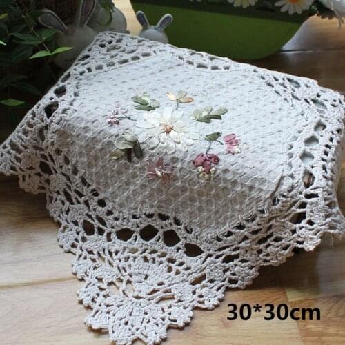 Handmade crochet embroidery pastoral linen tablecloth vase decoration mat coffee table coaster table decoration and accessories