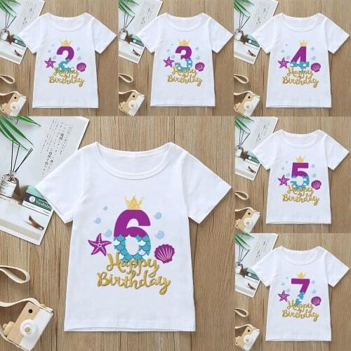 Cute Mermaid Graphic Print T-shirt Age 1-9 Birthday Girl Princess Tshirt ChildrenS Clothing Harajuku Kawaii Clothes Tops,YKP141