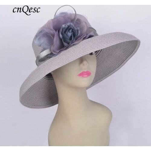 2020 NEW RETRO DESIGN Grey Kentucky Derby hat wedding fascinator with sinamay ribbon & silk flower