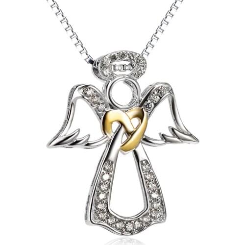 Crystal Angel Pendant Necklace Fine Jewelry for Women Girls