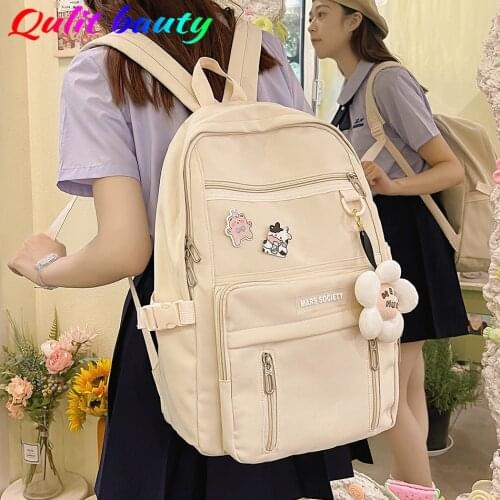 Womens Multi Pocket Nylon Backpack High Quality Waterproof Badge School Bag Backpacks for School Teenagers Girls High Capacity