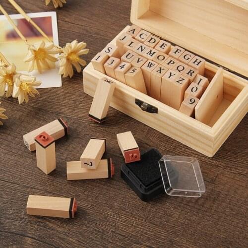 Self Inking Number Letter Stamp School Stationery Wood Rectangle Kids Number Seal Diary Decoration DIY Handmade with box