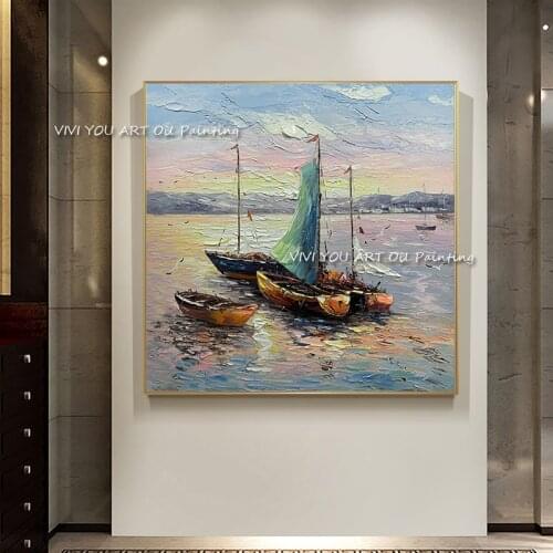 The Top Selling Ship Handmade Abstract Art On Canvas Modern Oil Paintings For Home Decoration Color Frameless Pictures Sea View