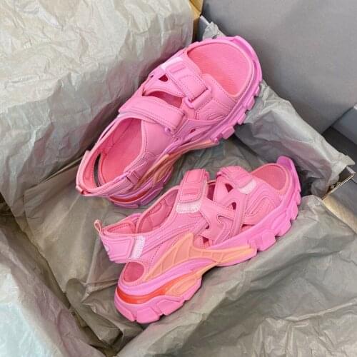 Pink color summer sandals fabric with rubber sole track sandals air cushion bottom increased sandals sports sandals street wild