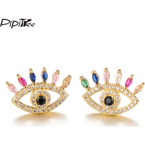 Pipitree CZ Zircon Crystal Evil Eye Earrings for Women Lady Party Wedding Trendy Ear Stud Earrings Jewelry Pendientes de mujer