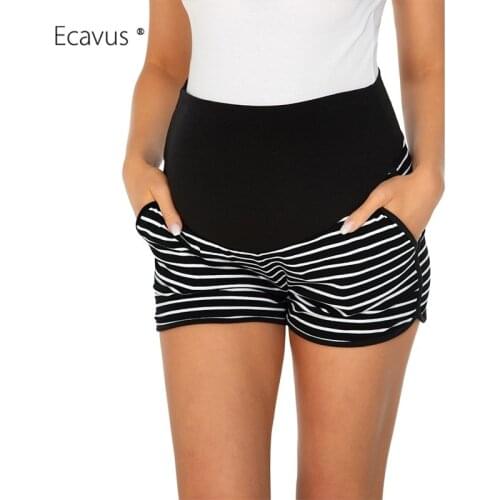 Womens Shorts Striped Loose Maternity Stretchy High Waist Shorts Pants Pregnancy Pocket Loose Hot Pants Summer Beach Shorts