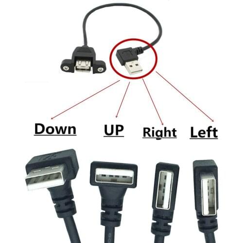 USB 2.0 Male Left /Right/Up/Down to Female Extension Cable with Panel Mount Screw hole lock connector adapter cord for computer