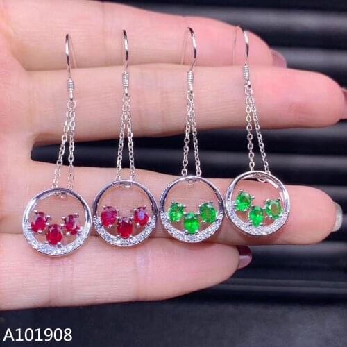 KJJEAXCMY boutique jewelry 925 sterling silver inlaid Natural Emerald Sapphire Ruby Schafflerite earrings support detection