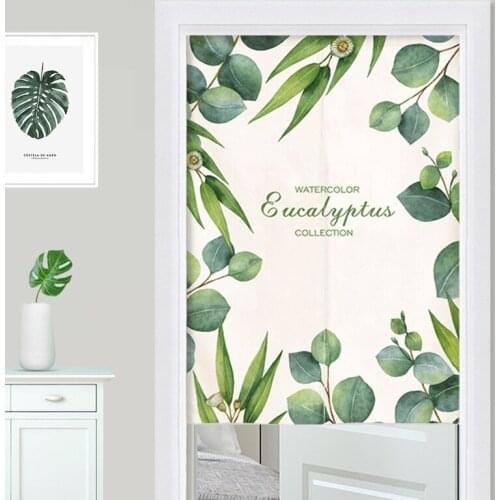 Green plant leaf door curtain fabric small fresh partition bedroom bathroom half curtain kitchen decoration hanging door screen