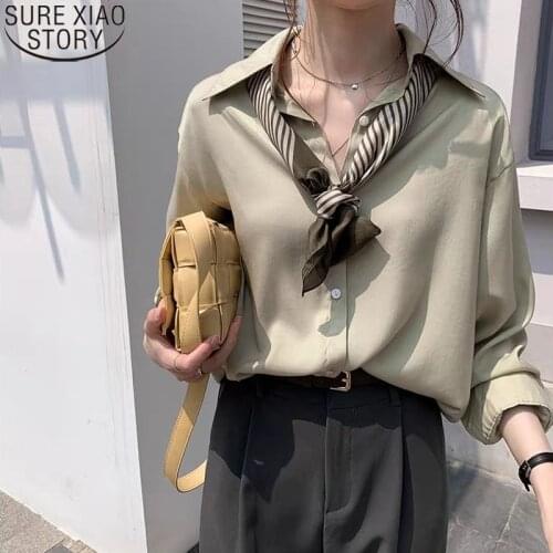 2021 Spring and Autumn Korean Loose Women Blouse Blusas Mujer De Moda OL style Ladies Plus Size Solid Cardigan Shirts 9985