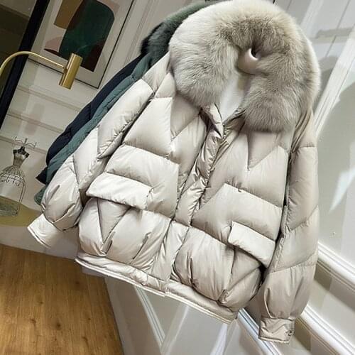 Real Fur Coat Natural Fox Fur Collar 2020 Winter Jacket Women Loose Short Down Coat White Duck Down Jacket Thick Warm Down Parka