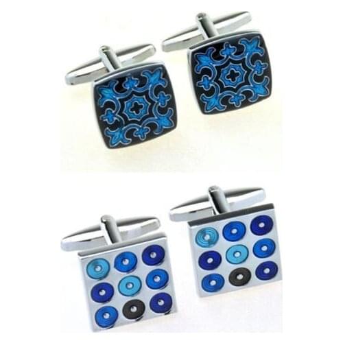 10pairs/lot Vintage Classic Rome Flower Pattern Cufflinks Enamel Blue Circle Cuff Links Retro Style Mens Jewelry Gift Wholesale