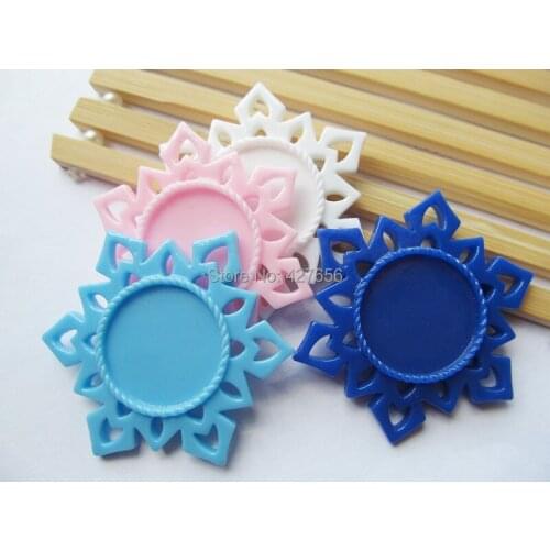 10pcs 7 Colors Flatback Resin Snowflake Charm Finding,Filigree Border Base Setting Tray, for 25mm Cabochon/Cameo,DIY Accessory