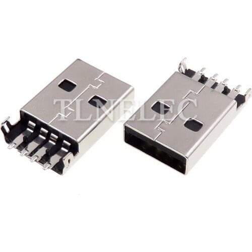 10pcs USB 2.0 Type-A Black Male Interface Connector 4 Pins Data Port Plug PBT/LCP Resistance to High Temperature Socket
