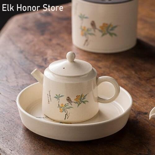 140ml Plant Ash White Glaze Teapots Handmade Teakettle Household Ceramic Kettle Kung Fu Tea Teaware Single Master Pot Cup Gift