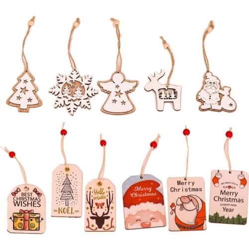 2pcs Wooden Tags Christmas Tree Snowflake Pendant Wood Ornaments Xmas Tree Hanging Decor Merry Christmas Kids Gift Navidad Noel