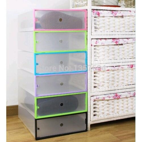 3pcs/lot Simple folding drawer Clear Shoe Storage Box Transparent Plastic Color Border Stackable Foldable Holder Long boots