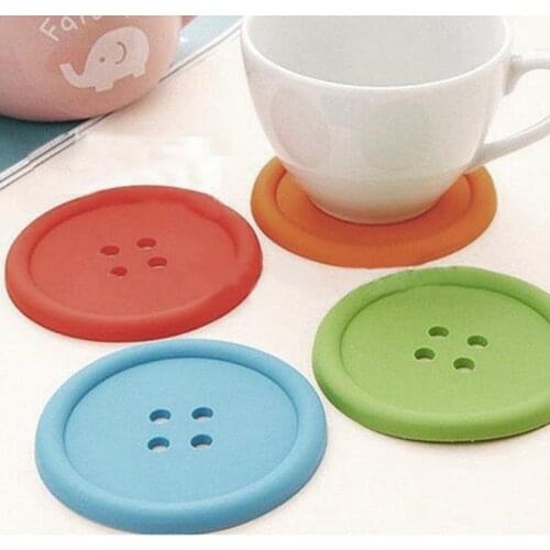 5Pcs Silicone Cute Button Shape Coasters Cup Cushion Holder Drink Placemat Mat Durable Round Button Heat-resistance Cup Mat