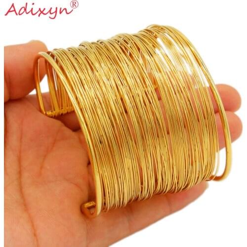 Adixyn Dubai Wide Bangles For Women Jewelry Gold Color African Ethiopian Arab Bracelets Jewelry Wedding Party Gifts N10169