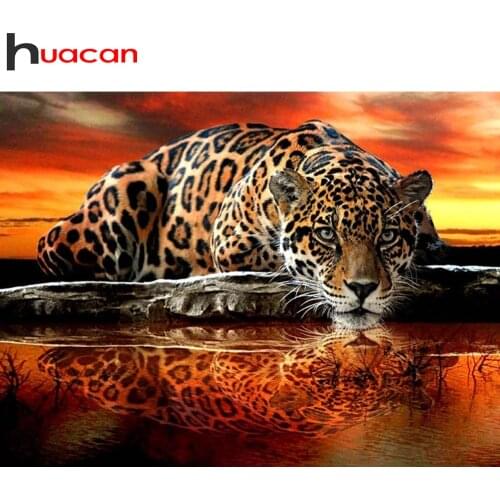 Huacan 5D Diy Diamond Painting Animal Leopard Embroidery Cross Stitch Kits Handcraft Decoration For Home