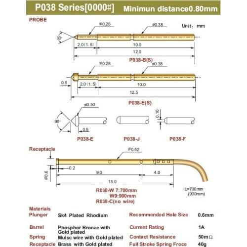 FREE SHIPPING 100PCS/LOT P038-B 12.00MM TWO PART SPRING TEST PROBE FOR PCB, POGO Pin Connector