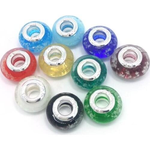 Free shipping new 50pcs 14mm dia. luminous glass big hole beads fit European bracelet DIY