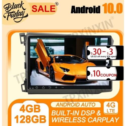 Carplay 4G+128G PX6 Android 10.0 For Honda Civic 2012-2015 Multimedia Player Auto Radio Tape Recorder GPS Navigation Head Unit