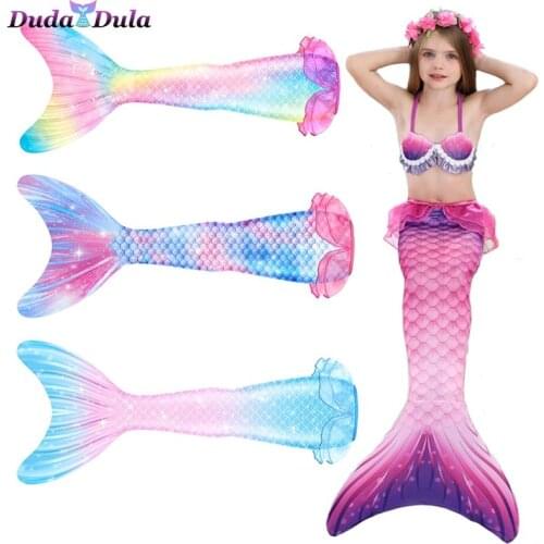 2021 NEW Arrival Kids Mermaid Tail Swimsuit with Monofin Bikini Suit Girls Swimmable Halloween Costume Princess Ariel Swim Wear