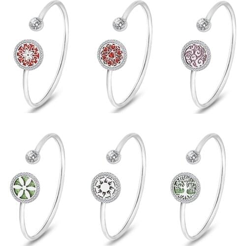 Tree Essential Oil Diffuser Locket Bracelets Adjustable Stainless Steel Rhinestone locket for Women Aromatherapy Bracelet