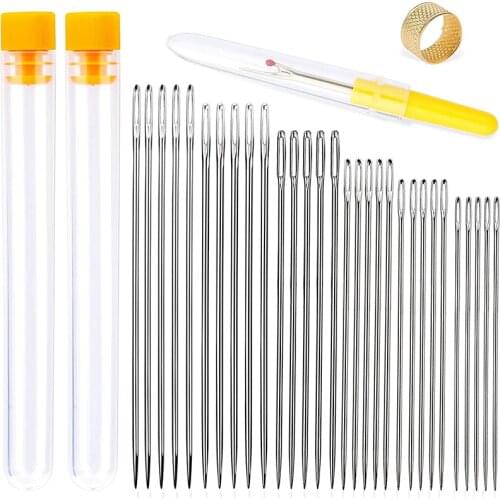 MIUSIE 34 PCS Large Eye Stitching Needles 6 Sizes Hand Sewing Needles with Needle StorageTube Seam Ripper for Sewing Crafts