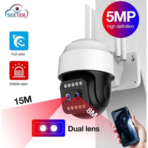 Sdeter Security Camera Protection Dual-Camera Lens Street Smart Home Outdoor HD Wifi IP Video Surveillance Camera CCTV Monitor