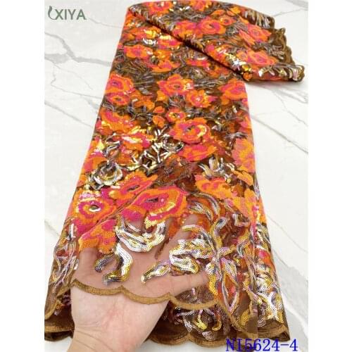 Sequence Lace Fabric High Quality Embroidery French Tulle Lace Fabric African Sequin Lace Fabric for Wedding Dress NI5624