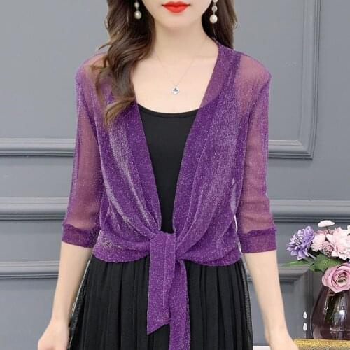 Summer Chiffon Short Jacket Women Half Sleeve See Through Tops Kimono Jackets Cardigan Sexy Thin Sunscreen Coat Ladies X85