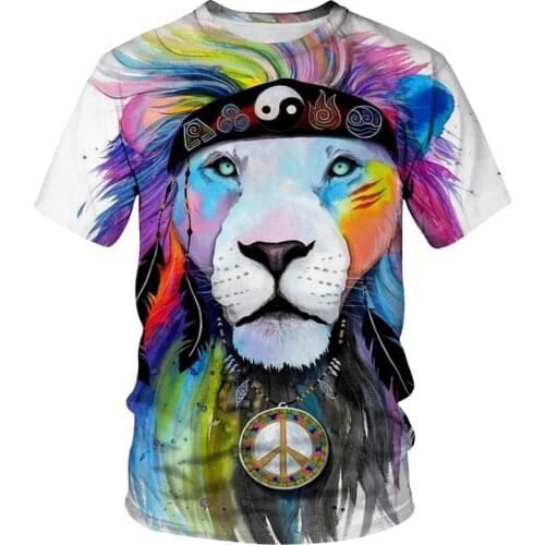 Hot Sale 3D Lion Printed Casual T-shirt Top T ShirtSummer Short-sleeved Tshirt Men Women Animal Painting Tees For Children