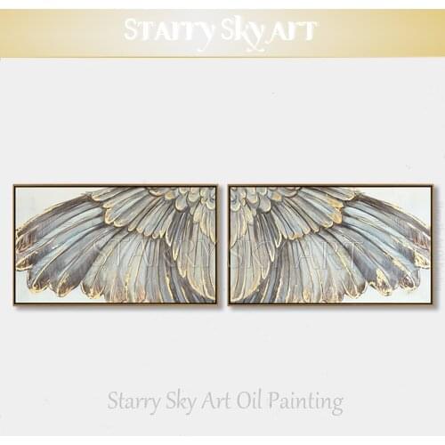 Best Wall Art Hand-painted High Quality Wings Oil Painting on Canvas Big Size Pop Fine Art Wings with Golden Colors Oil Painting