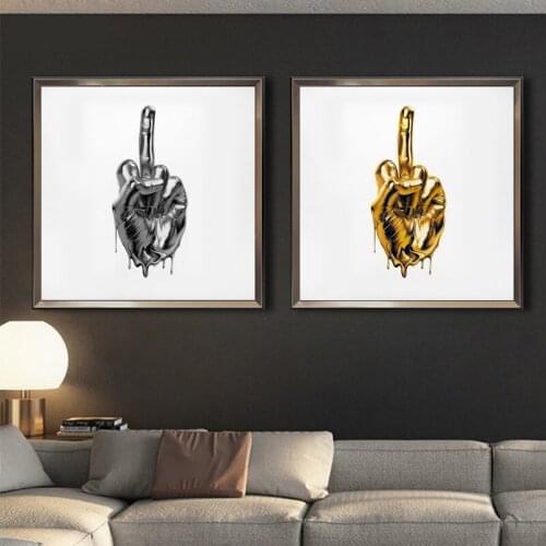 Metal Middle Finger Statue Art Canvas Painting Abstract Murals Posters and Prints Wall Pictures Modern Living Room Home Decor