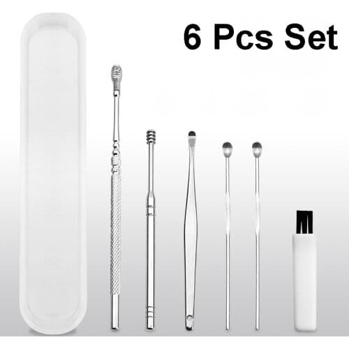 6 Pcs Set Ear Cleaner Wax Pickers Earpick Wax Remover Curette Ear Pick Cleaner Kit Spoon Care Ear Clean Tool