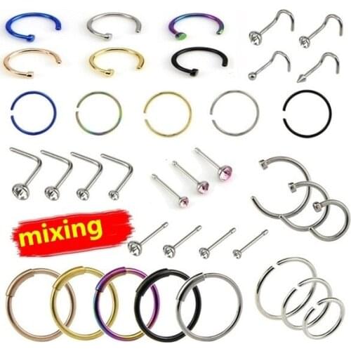 14/16/20/22pcs/lot Mixed Nose Ring Set Nose Studs Women Girl Colorful Crystal Stainless Steel