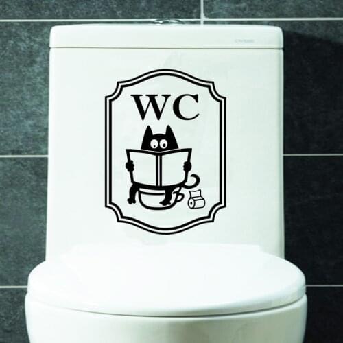 Cute Cat WC Pattern Toilet Wall Stickers Unique Accessories Removable Decal Vinyl Mural Creative Washing Room door Decorations