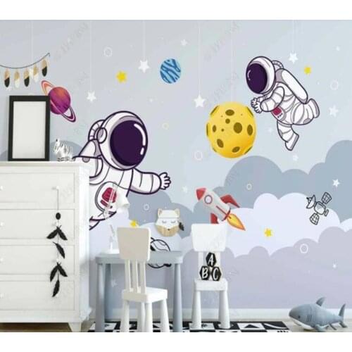 Papel de parede Hand drawn cartoon cosmic astronaut cloud children wallpaper mural,living room bedroom wall papers home decor