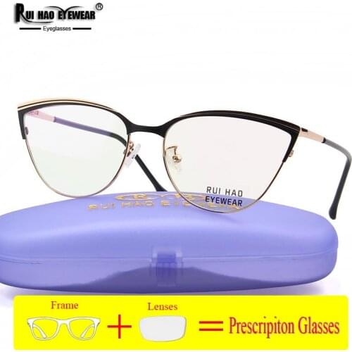 Prescription Eyeglasses Women Cat Eye Glasses Fill Resin Lenses Rui Hao Eyewear Fashion Spectacles Frame Women 8502