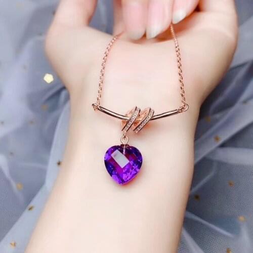 Fashion Amethyst Necklace 925 pure silver style simple heart-shaped gemstone cutting process Xinying